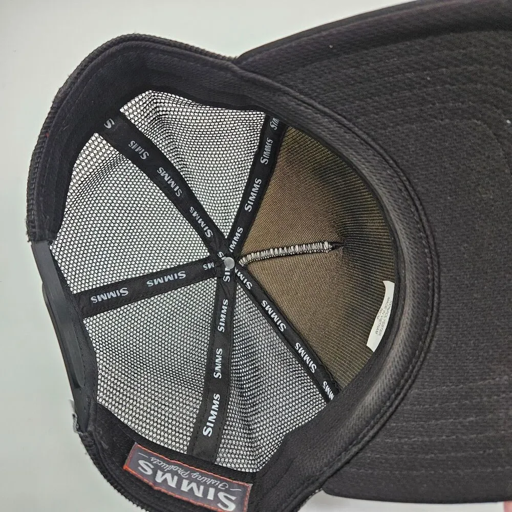 Simms Throwback Trucker Hat Fishing Co Mens Black White Foam Mesh Snapback Cap